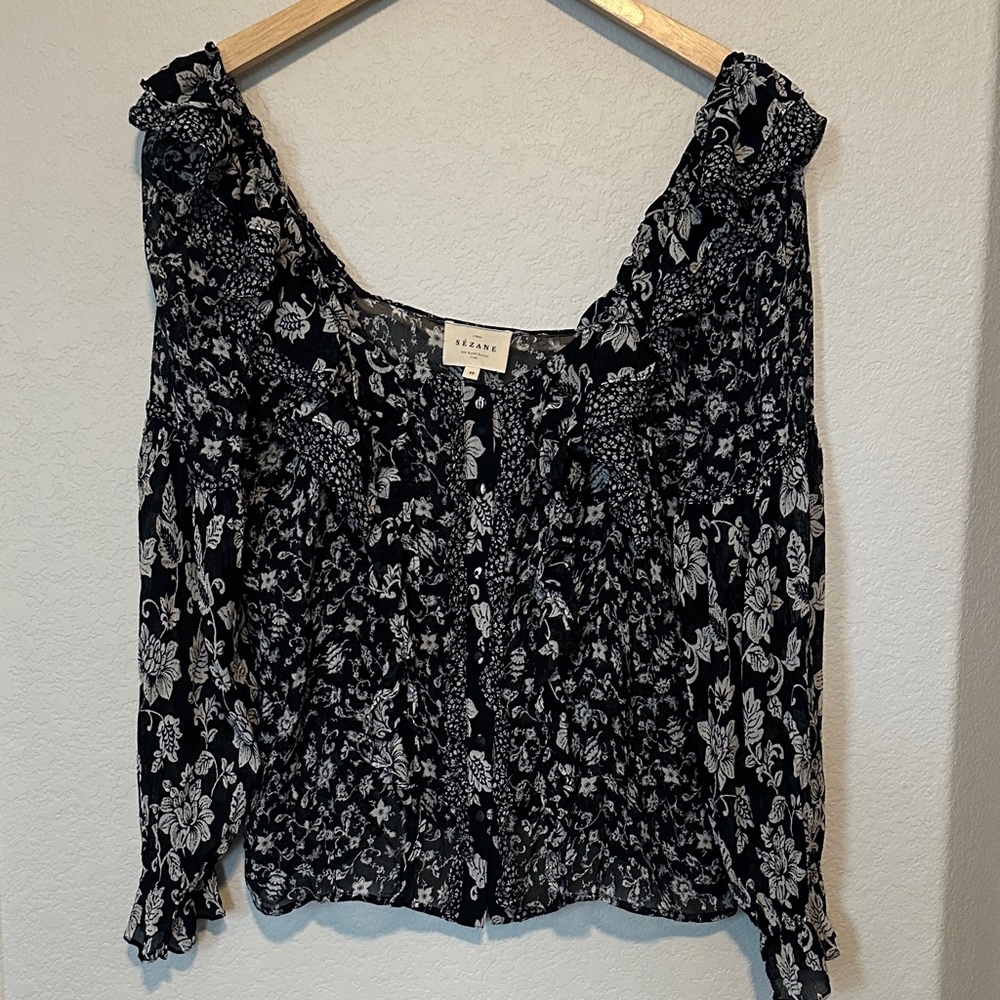 Sezane Jihane Floral Patchwork Ruffle Blouse - image 4